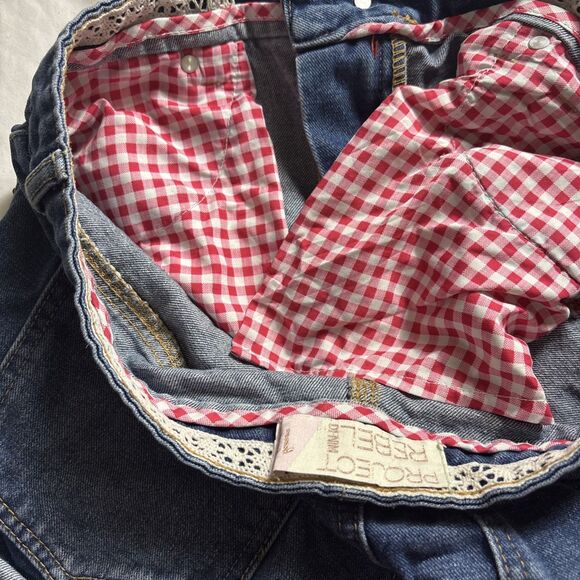 PROJECT REBEL DENIM Raw Hem Checkered Medium Wash High Rise Cut Off Shorts BL - Picture 15 of 15